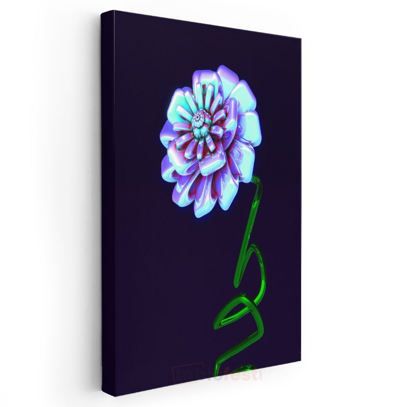 Neon Çiçek - Parlak Dijital Flora Kanvas Tablo