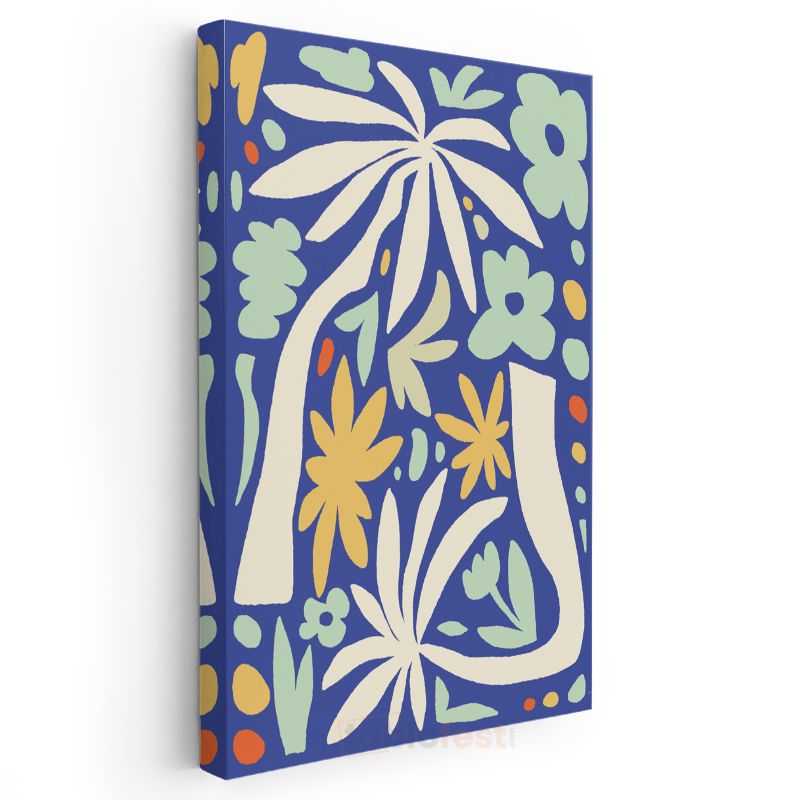 Matisse Esintili Desenler - Mavi Zeminde Organik Formlar Kanvas Tablo