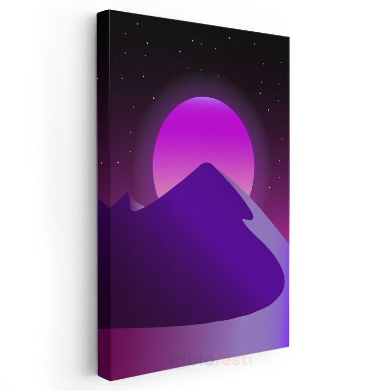Gece Dağları - Mor Tonlarda Retrowave Manzara Kanvas Tablo