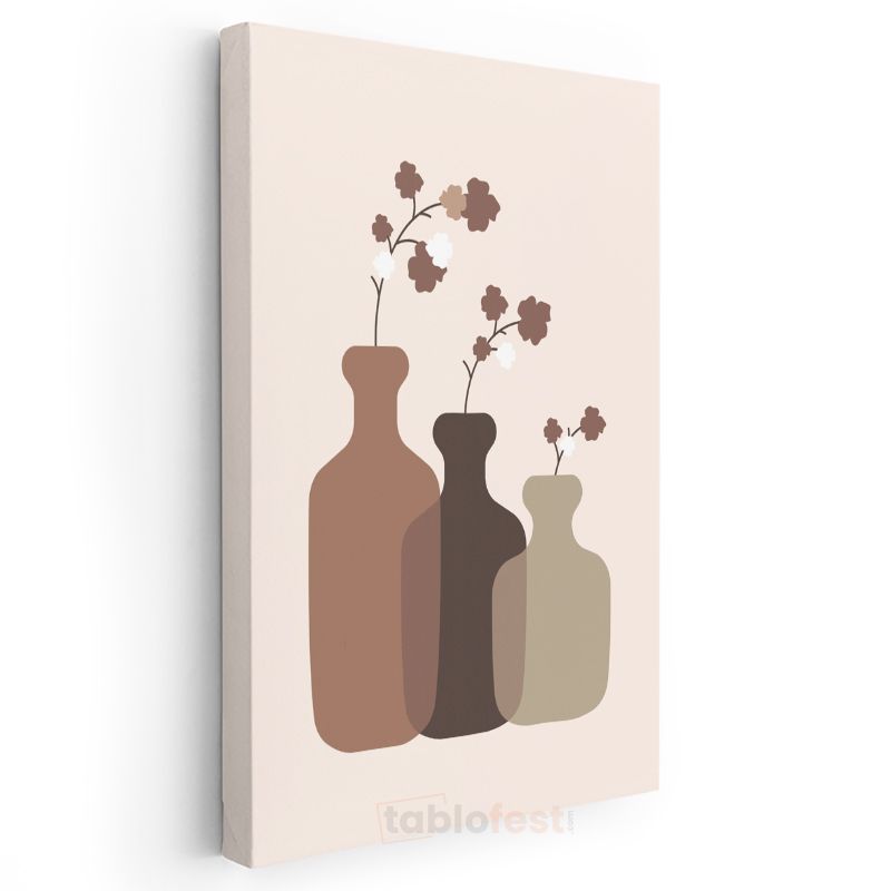 Minimalist Vazolar - Kahverengi Tonları Stilize Çizim Kanvas Tablo