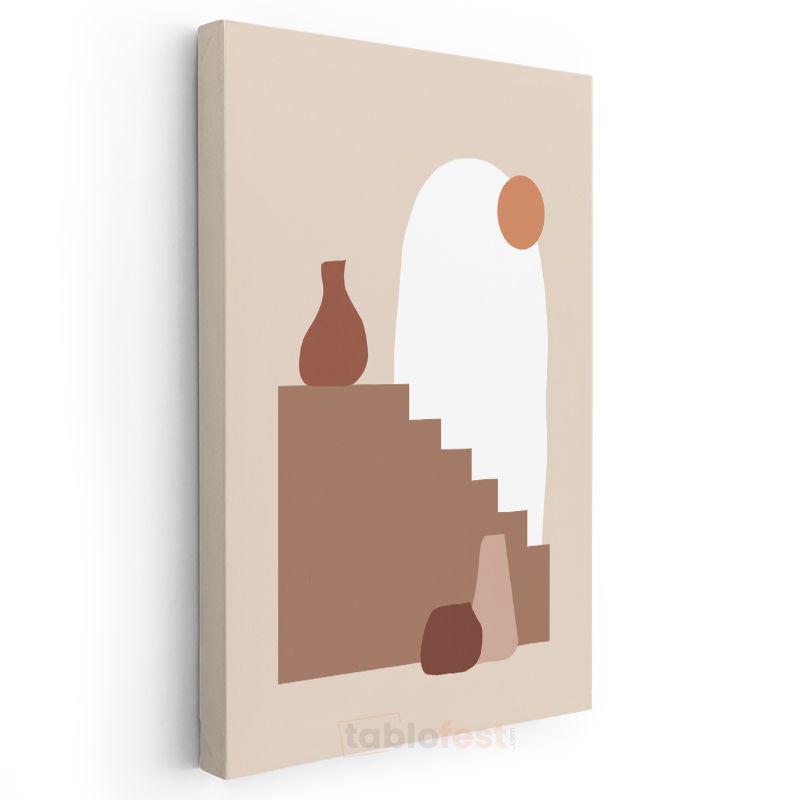 Geometrik Denge - Minimalist Kahverengi Şekiller Kanvas Tablo