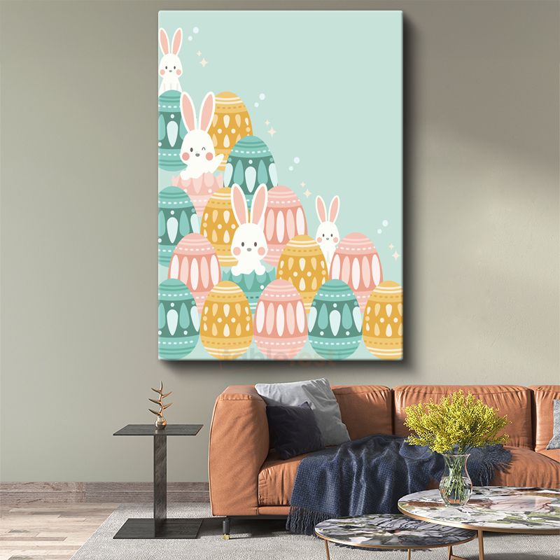 Pastel Tavşanlar - Sevimli Vektörel Paskalya Kanvas Tablo
