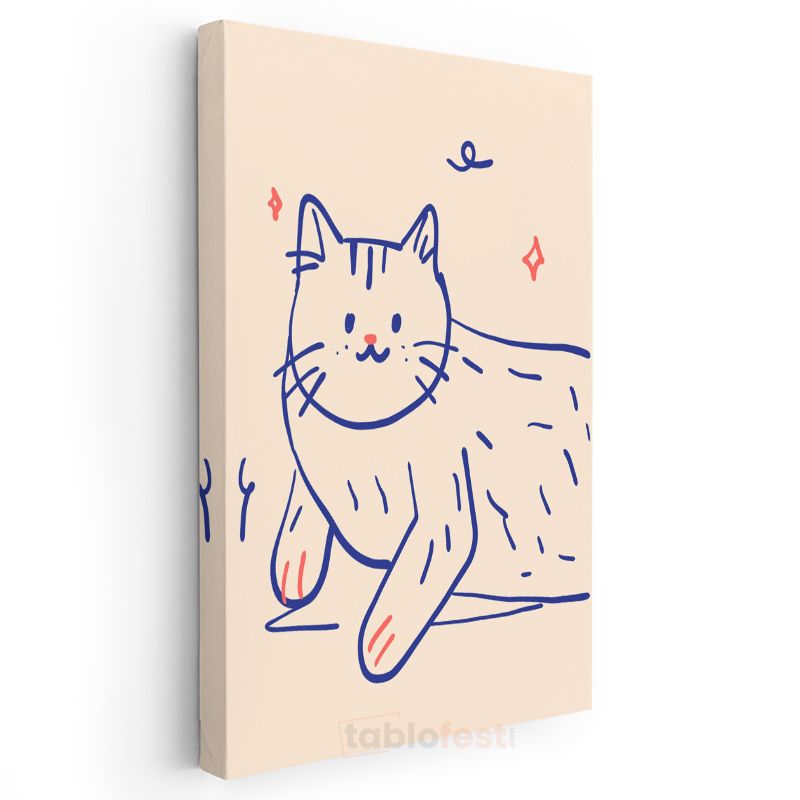 Sevimli Dostluk - Minimalist Kedi İllüstrasyonu Kanvas Tablo