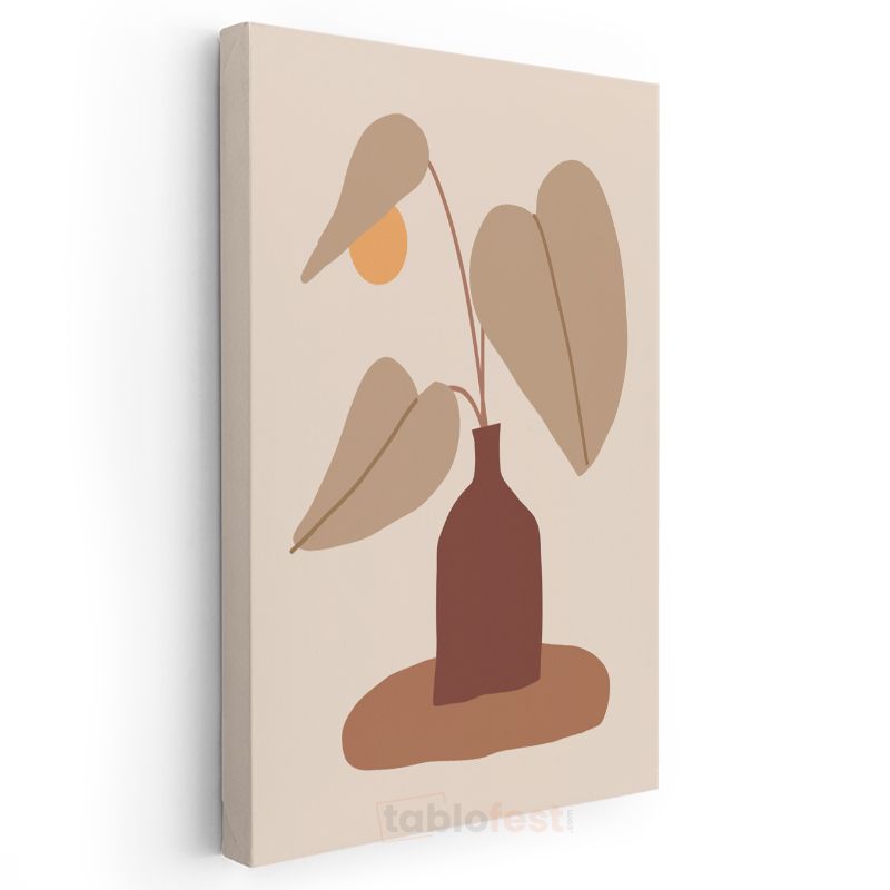 Botanik Sadelik - Minimalist Yaprak Kompozisyonu Kanvas Tablo