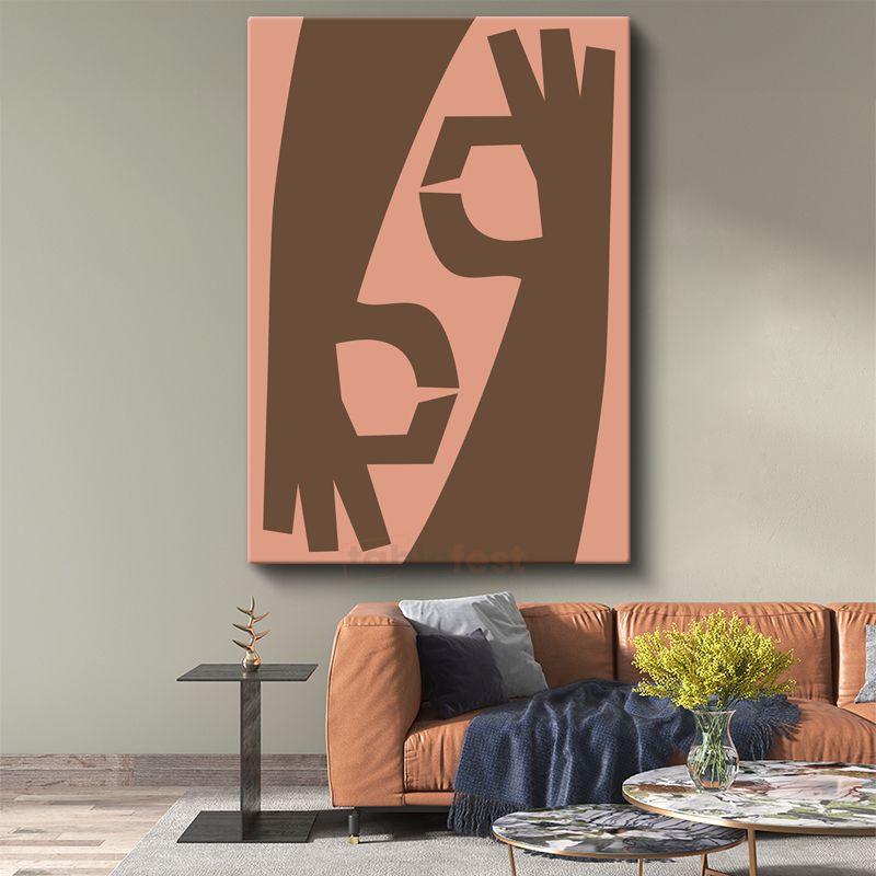 Minimalist Portre - Kahverengi ve Pembe Tonlarında Soyut Yüz Kanvas Tablo