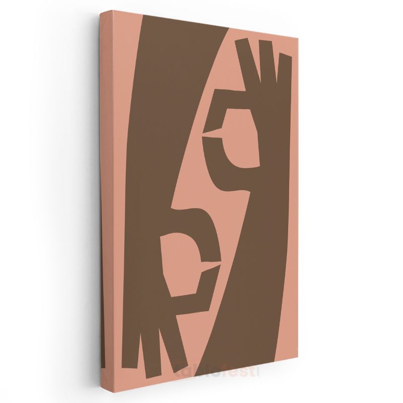 Minimalist Portre - Kahverengi ve Pembe Tonlarında Soyut Yüz Kanvas Tablo