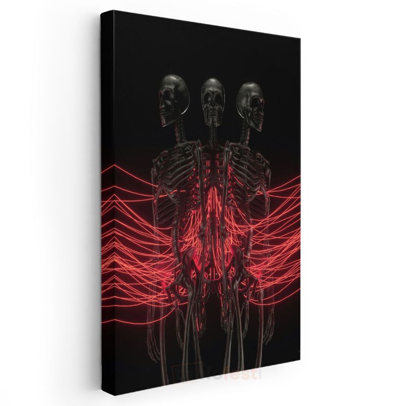 Neon İskeletler - Kırmızı Işıklı Gotik Kanvas Tablo