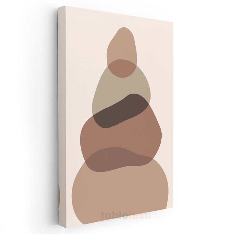 Organik Denge - Kahverengi Minimalist Formlar Kanvas Tablo