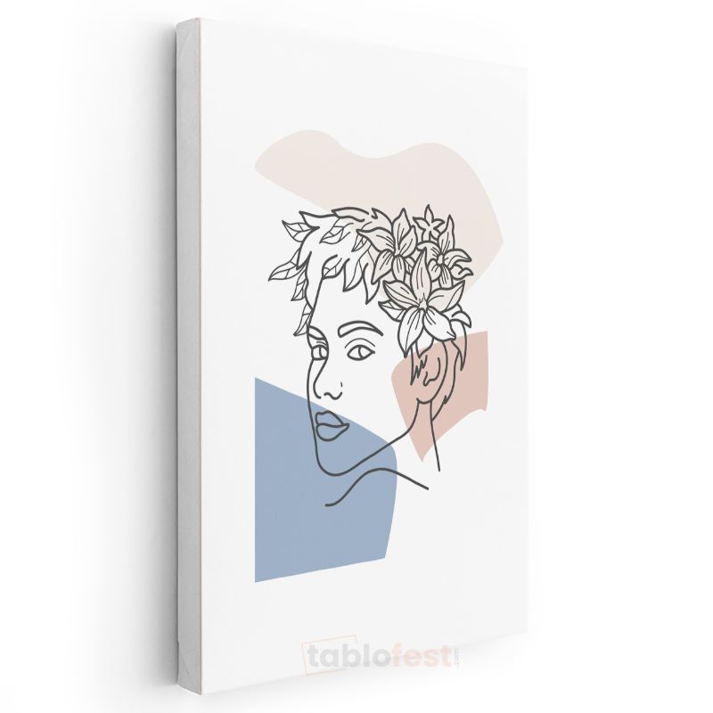 Çiçek Profili - Modern Çizgi Sanatı Kanvas Tablo
