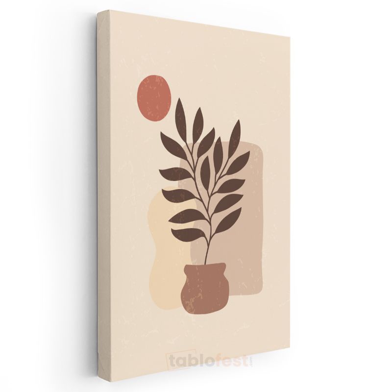 Minimalist Bitki - Toprak Tonlarında Botanik İllüstrasyon Kanvas Tablo