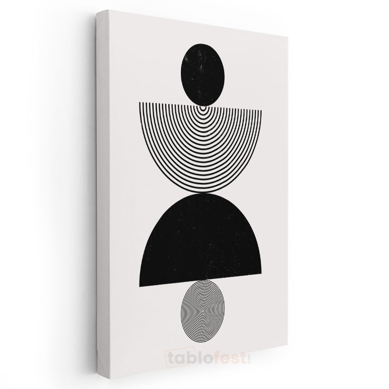 Geometrik Harmoni - Minimalist Siyah Beyaz Desen Kanvas Tablo