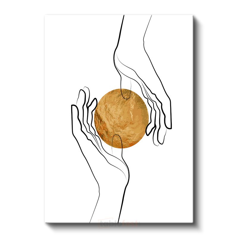 Altın Küre - Minimalist Çizgi Sanatıyla Eller Arasında Denge Kanvas Tablo
