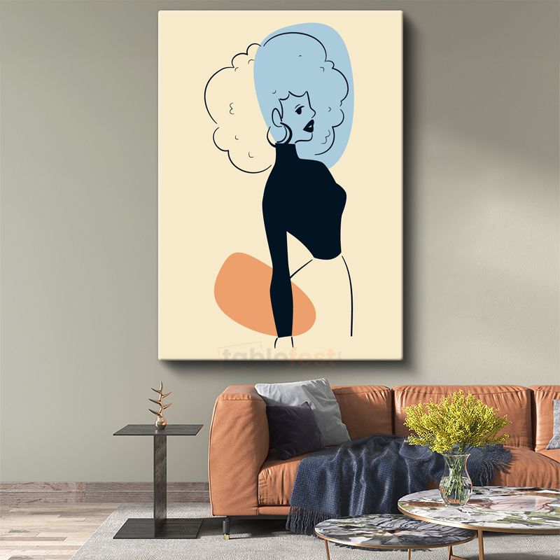 Retro Siluet - Kontrast Renkli Minimalist Profil Kanvas Tablo