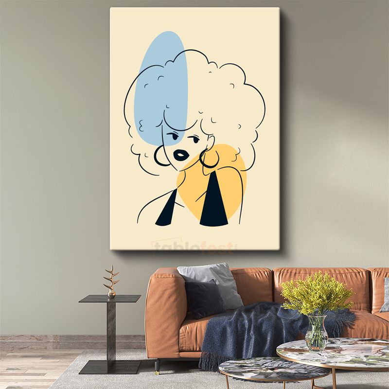 Pop Art Etkisi - Mavi Tonlarda Soyut Kadın Portresi Kanvas Tablo