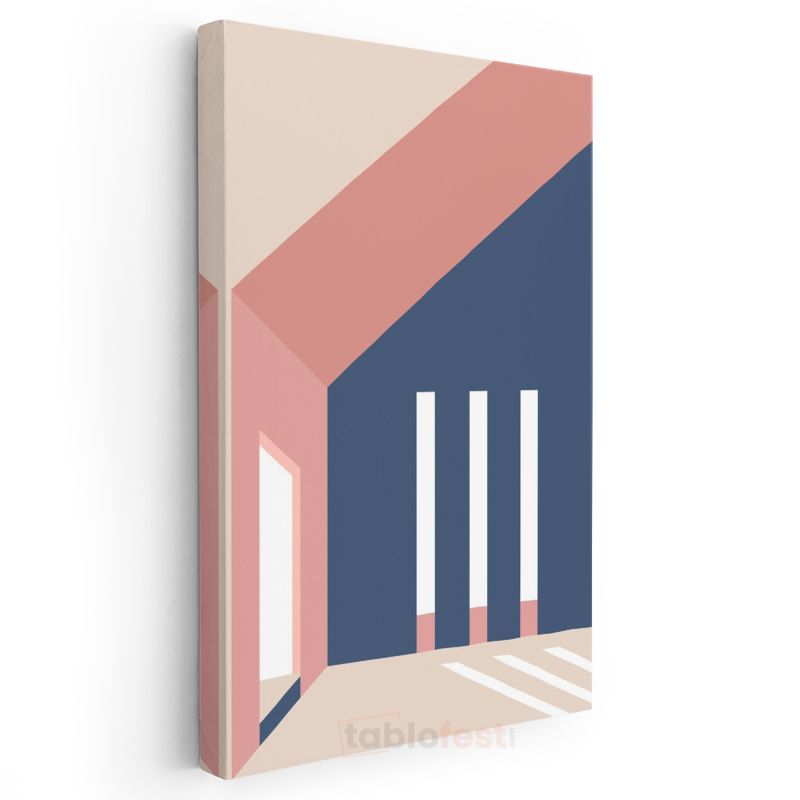 Çift Pencere - Minimalist Mimari ve Mavi Merdivenler Kanvas Tablo