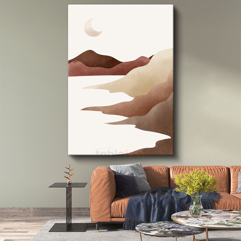 Toprak Tonları - Ay Işığında Dağ Siluetleri Minimalist Kanvas Tablo