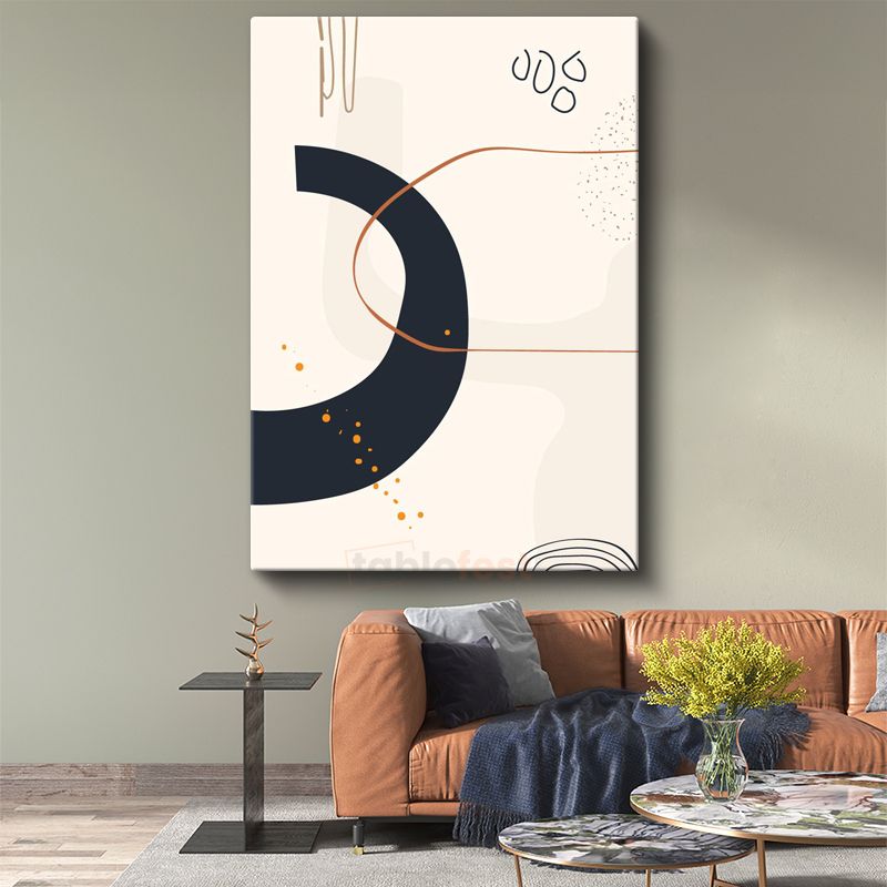 Geometrik Denge - Siyah Yarım Daire ve İnce Çizgiler Soyut Kanvas Tablo