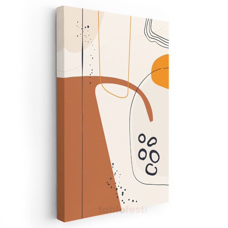 Modern Kompozisyon - Turuncu Yay ve Geometrik Desenler Soyut Kanvas Tablo