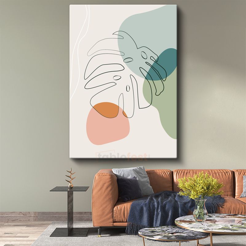 Monstera Yaprağı - Soyut Tek Çizgi Geometri Kanvas Tablo