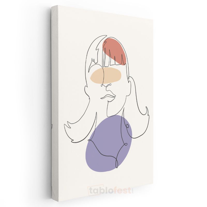 Tek Çizgi Portre - Minimalist Kadın Silueti Kanvas Tablo