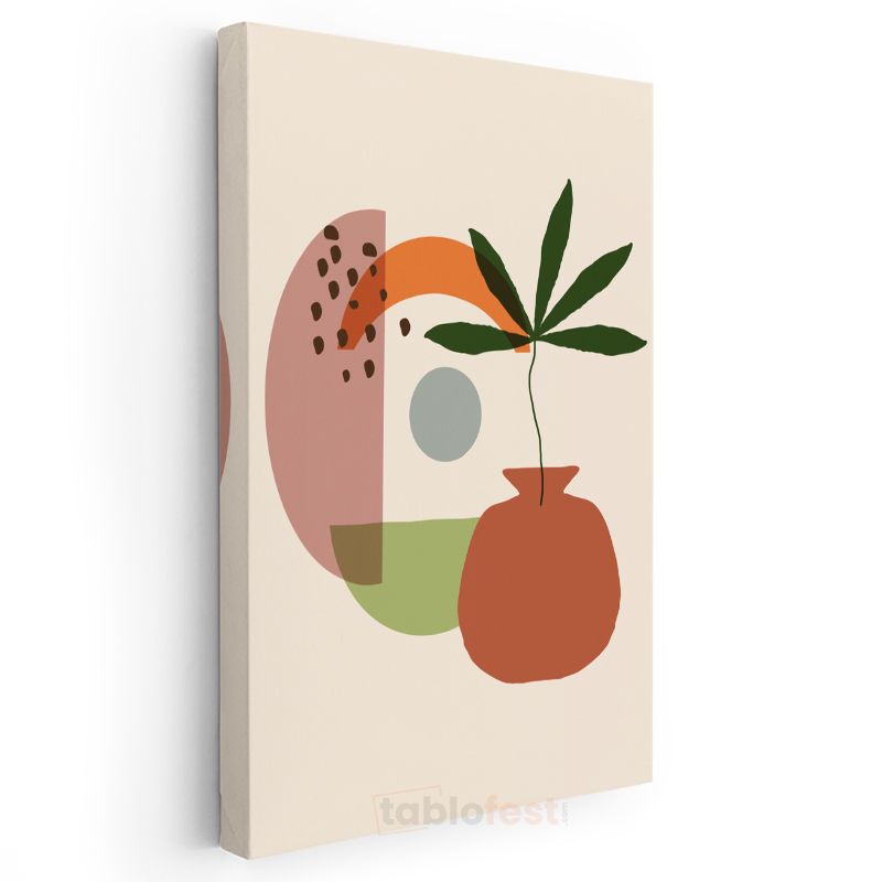 Botanik Harmoni - Minimalist Geometrik Desenli Kanvas Tablo
