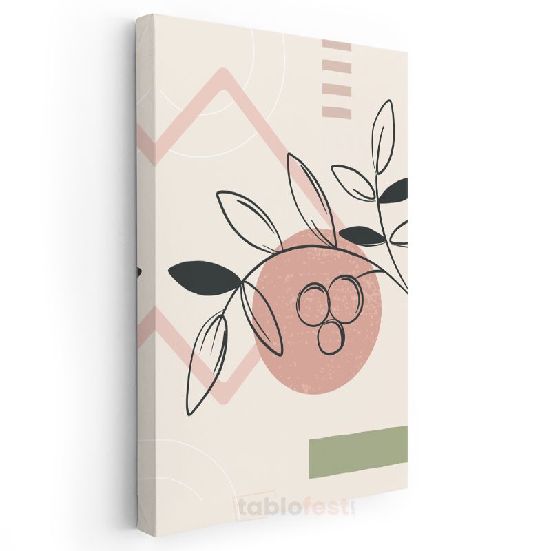 Modern Bitki - Geometrik Çizgilerle Soyut Kompozisyon Kanvas Tablo