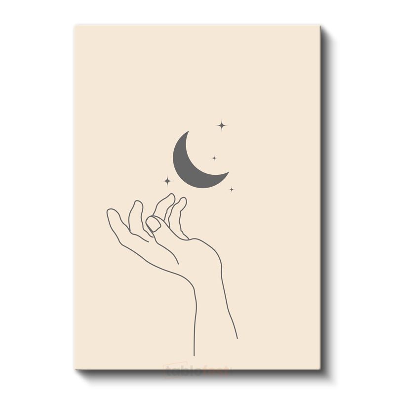 Ay Tutulumu - Minimalist El Çizimi Kanvas Tablo