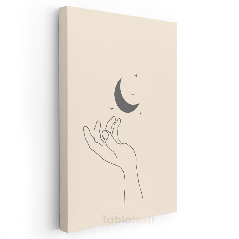 Ay Tutulumu - Minimalist El Çizimi Kanvas Tablo