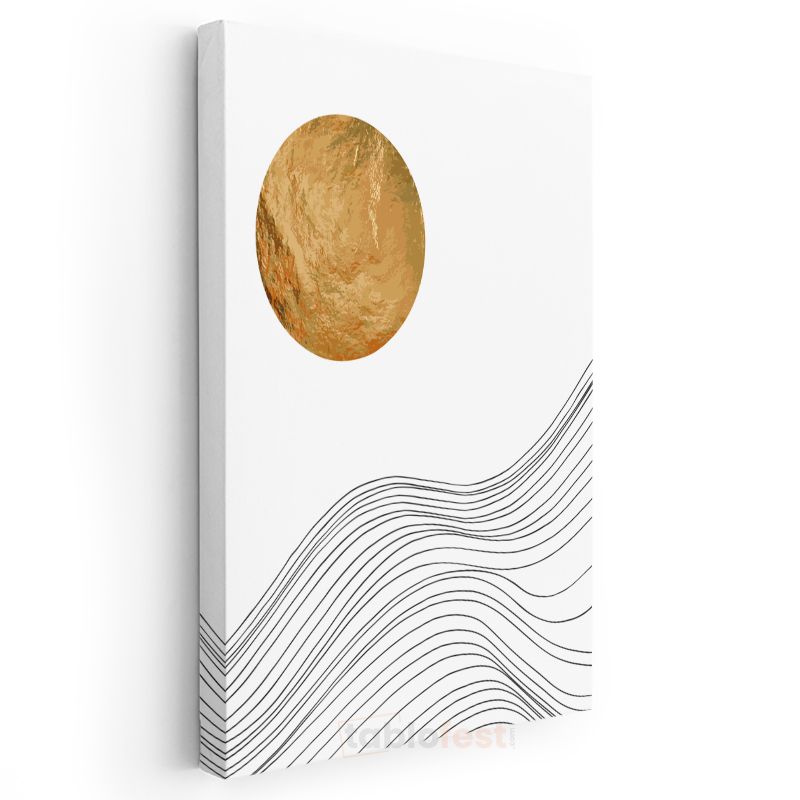 Altın Daire Dalgaları - Minimalist Çizgisel Akış Kanvas Tablo