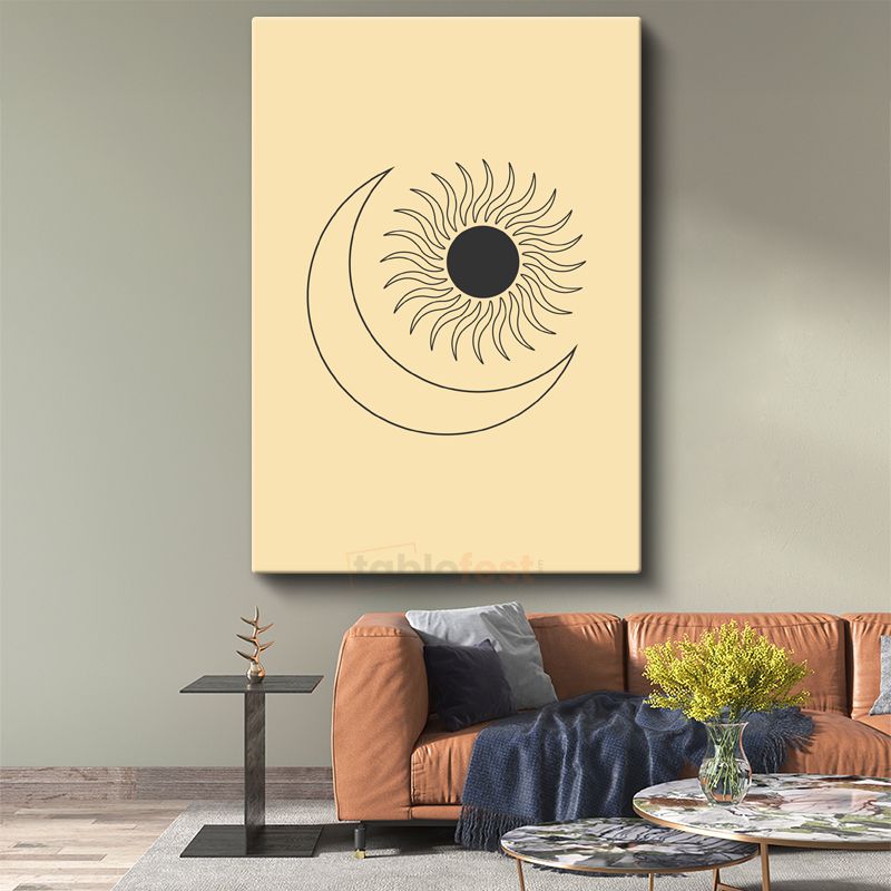 Güneş ve Ay Birlikteliği - Minimalist Göksel Semboller Kanvas Tablo