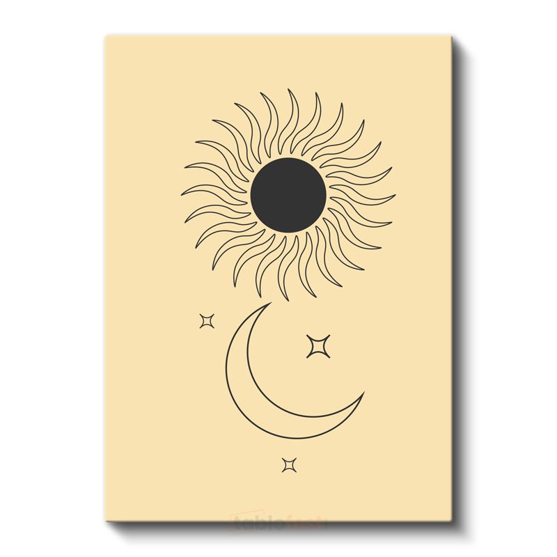 Kozmik Denge - Minimalist Güneş ve Ay Motifli Kanvas Tablo