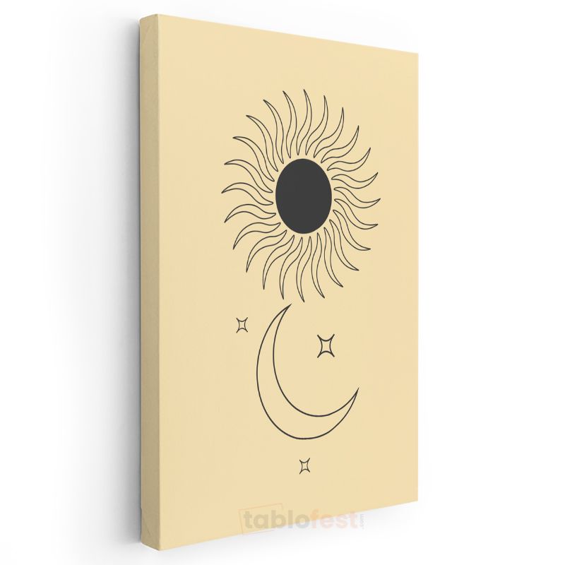 Kozmik Denge - Minimalist Güneş ve Ay Motifli Kanvas Tablo