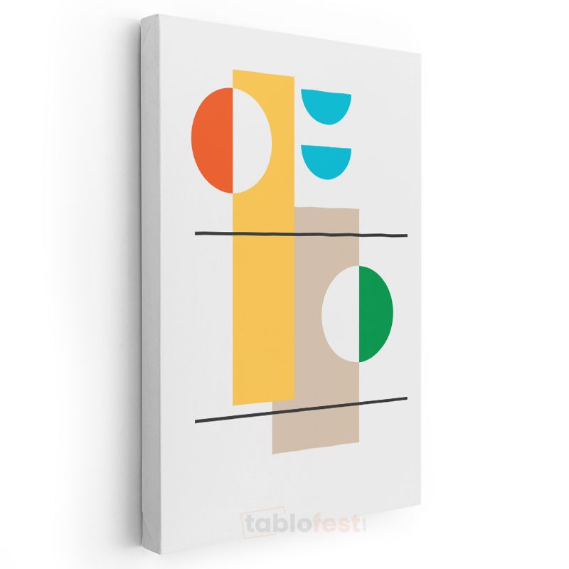 Geometrik Denge - Renkli Yarım Daireler ve Dikdörtgenlerle Minimalist Kanvas Tablo