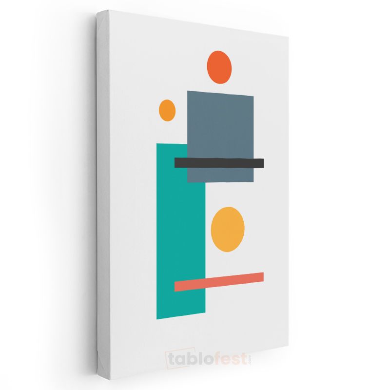Minimalist Denge - Turkuaz ve Turuncu Dairelerle Geometrik Kanvas Tablo