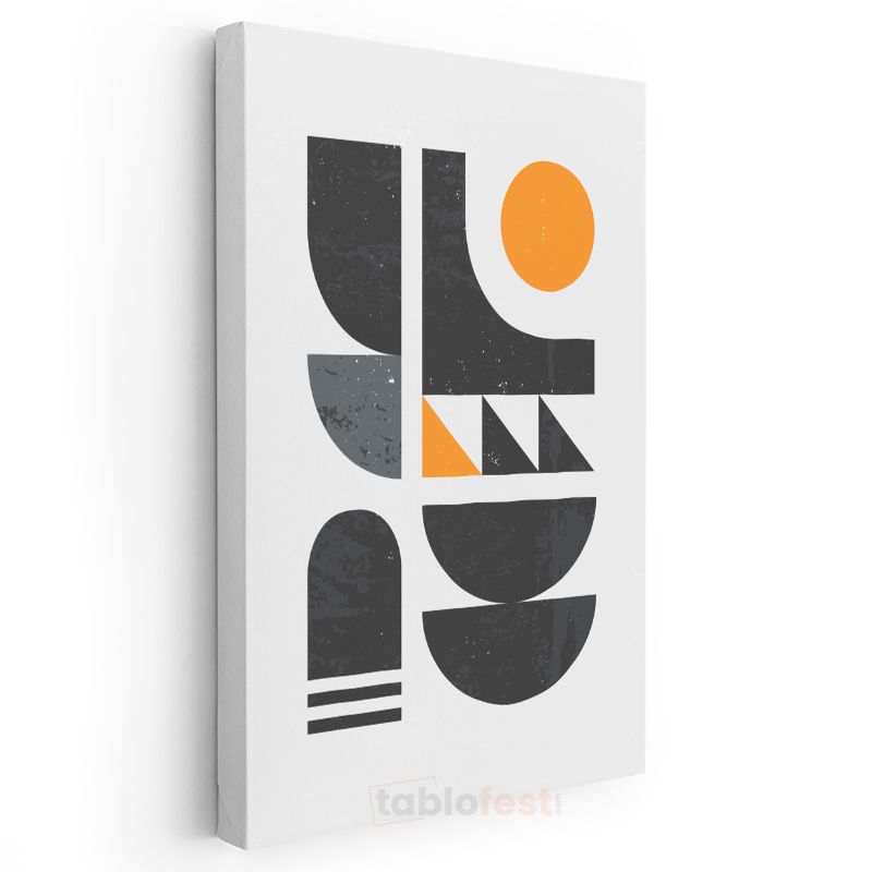 Modern Geometri - Siyah Turuncu Minimalist Şekiller Kanvas Tablo