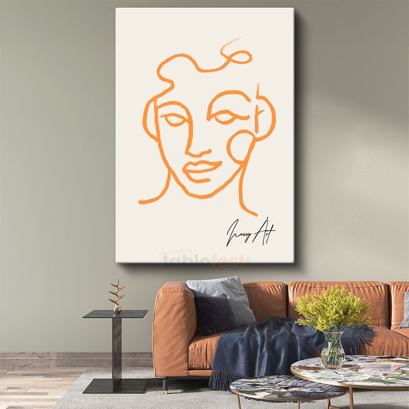 Minimalist Çizgi - Turuncu Tek Çizgi Portre Kanvas Tablo