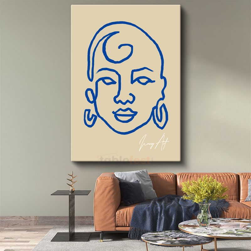 Mavi Kontur - Minimalist Çizgi Portre Kanvas Tablo