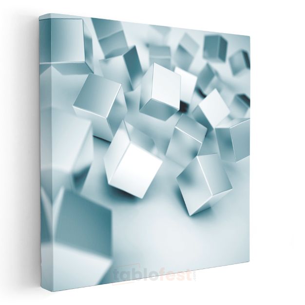 Küp Dünyası - Minimalist Geometrik Kompozisyon Kanvas Tablo