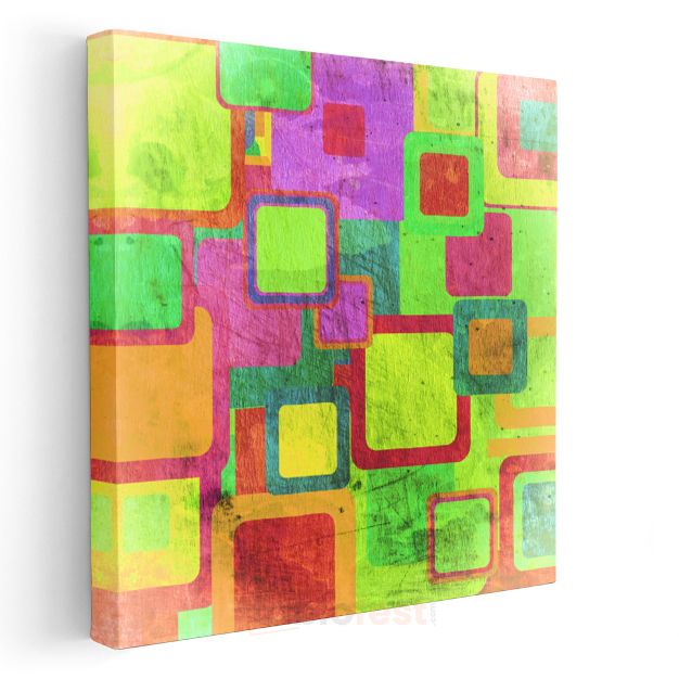 Neon Kareler - Retro Geometrik Desen Kanvas Tablo