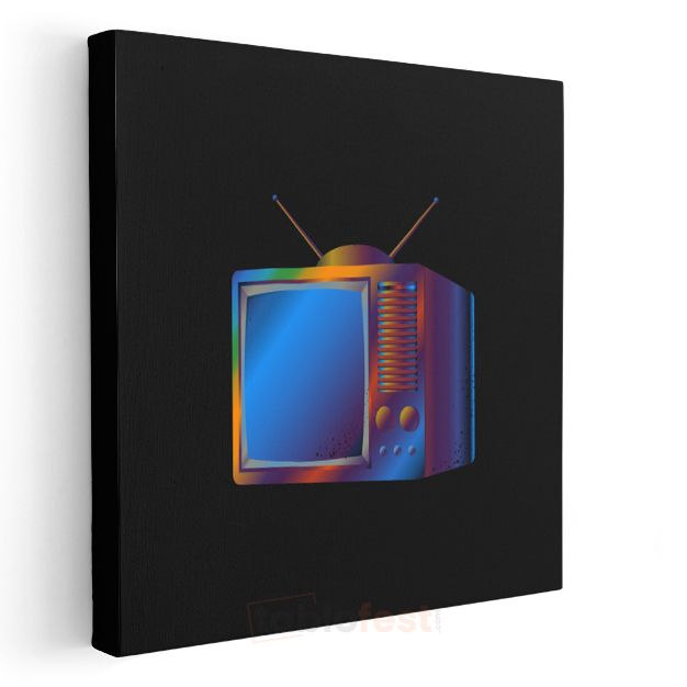 Retro Teknoloji - Neon Efektli Televizyon Kanvas Tablo