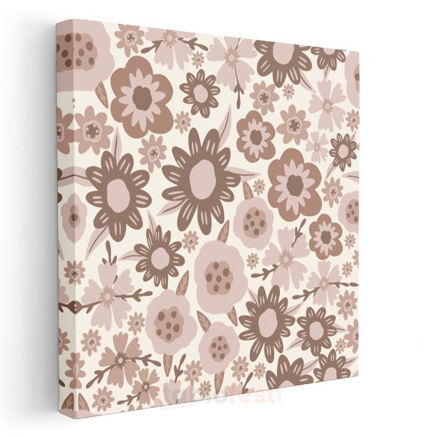 Pastel Çiçek Desenleri - Nötr Tonlarda Minimalist Botanik Kompozisyon Kanvas Tablo
