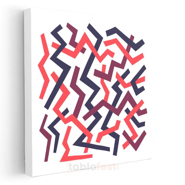 Geometrik Labirent - Modern Kırmızı Lacivert Çizgiler Soyut Kompozisyon Kanvas Tablo