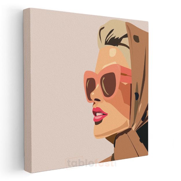 Retro Pop Art Portre - Şık Gözlüklü Vektörel Stilize Figür Kanvas Tablo