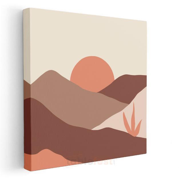 Çöl Günbatımı - Minimalist Dağ Silueti Kanvas Tablo