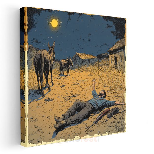 Yıldızlı Gece - Nostaljik Kırsal Yaşam Kanvas Tablo
