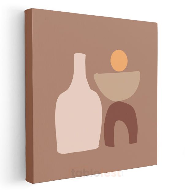 Minimalist Vazo - Toprak Tonları Geometrik Denge Kanvas Tablo