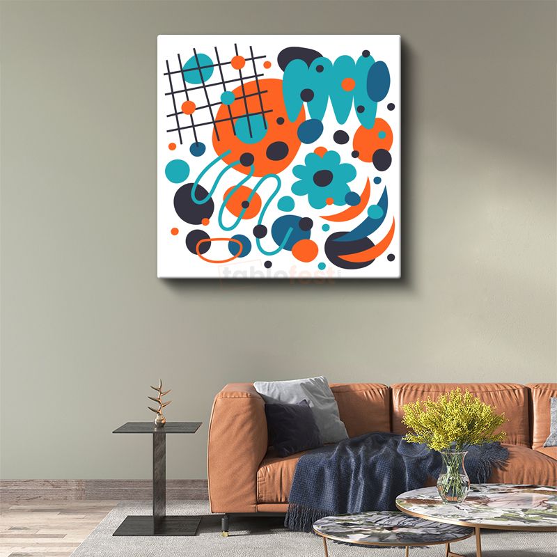 Turkuaz Geometri - Modern Izgara Desenli Kanvas Tablo