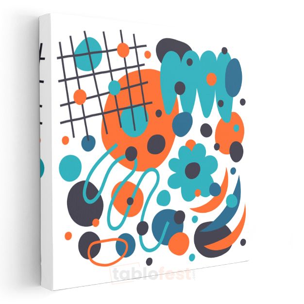 Turkuaz Geometri - Modern Izgara Desenli Kanvas Tablo