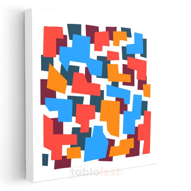 Geometrik Denge - Minimalist Renkli Bloklar Soyut Kanvas Tablo