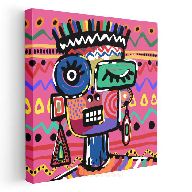 Renkli Maske - Modern Tribal Soyut Portre Kanvas Tablo